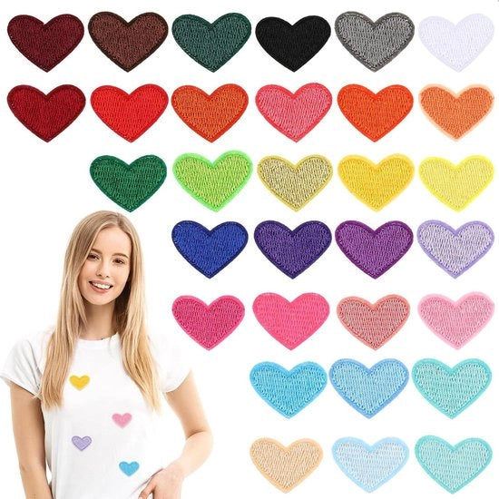 Set di patches cuori colorati ricamati a forma di cuore - 31 pezzi - 25 x 2 cm - applicabili/rimovibili - giacche, cappelli, zaini, jeans, scarpe, fai da te