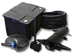 Set filtro per laghetto da 12000l Chiarificatore 24W Pompa CTF ECO 20W Tubo 25m Pompa fontana