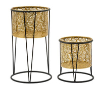 Set 2 Portavasi Ø21x40-19x22 cm in Metallo Nero e Oro