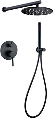 Set di doccia a soffitto in alluminio nero con tubo di scarico rotondo 25 cm e guida di scarico mat nera