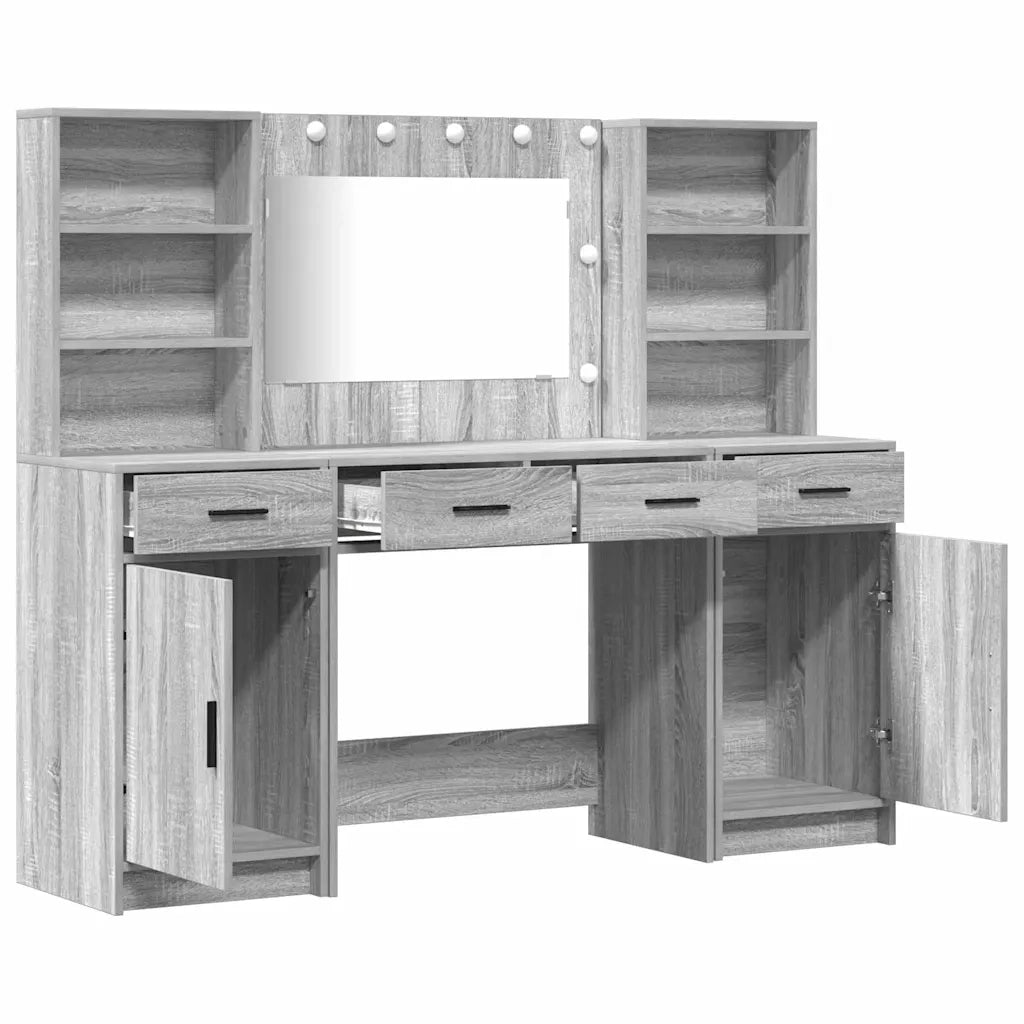 Set da tavolo da trucco con LED con porta 3 pcs Grigio Sonoma 3334286