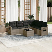Set Divani da Giardino 7 pz con Cuscini Grigio in Polyrattan