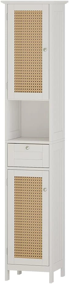 Armadio per il bagno Rosario, Bianco, 32 x 170 cm con 2 ante e cassetto, per la conservazione di articoli da bagno e asciugamani