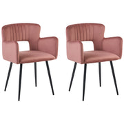 Set di 2 sedie da pranzo velluto rosa pastello braccioli schienale intagliato gambe in metallo moderna industriale