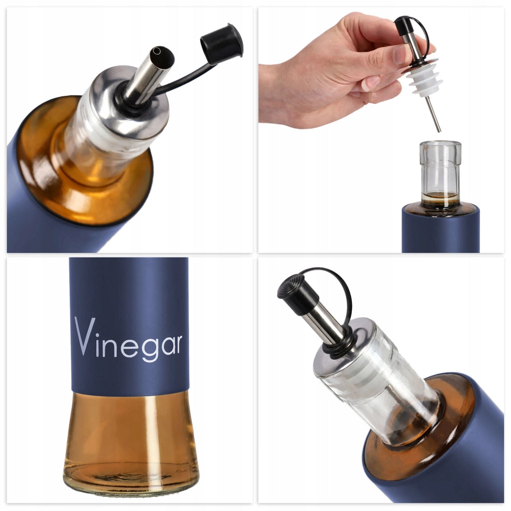 Bottiglia in vetro Kadax per aceto e olio d'oliva da 320 ml con dosatore, blu navy.