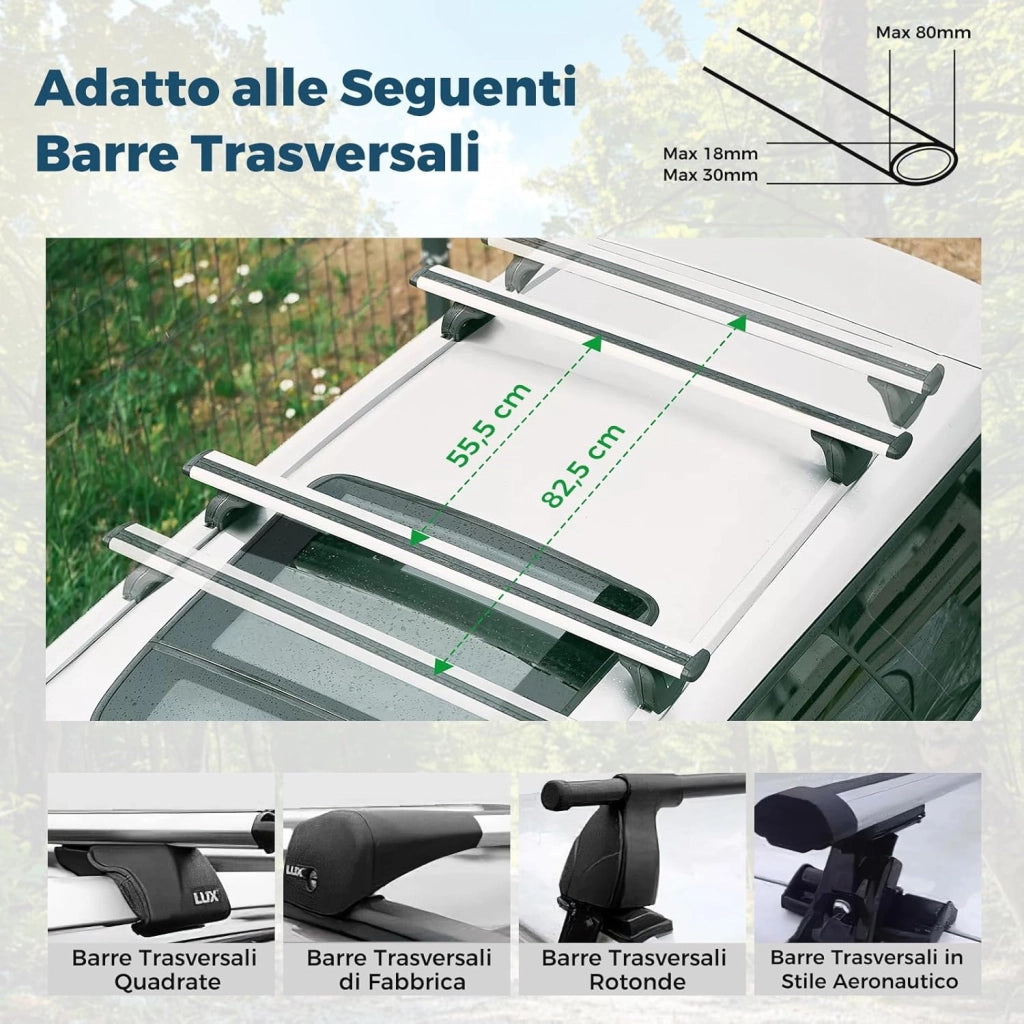 Box da Tetto per Auto XL, Baule Tetto Universale Rigido Impermeabile Super Resistente in Fibra Carbonio e Metallo, Portapacchi per Auto con Chiavi, Capacità 75 kg (201 x 79 x 38 cm)
