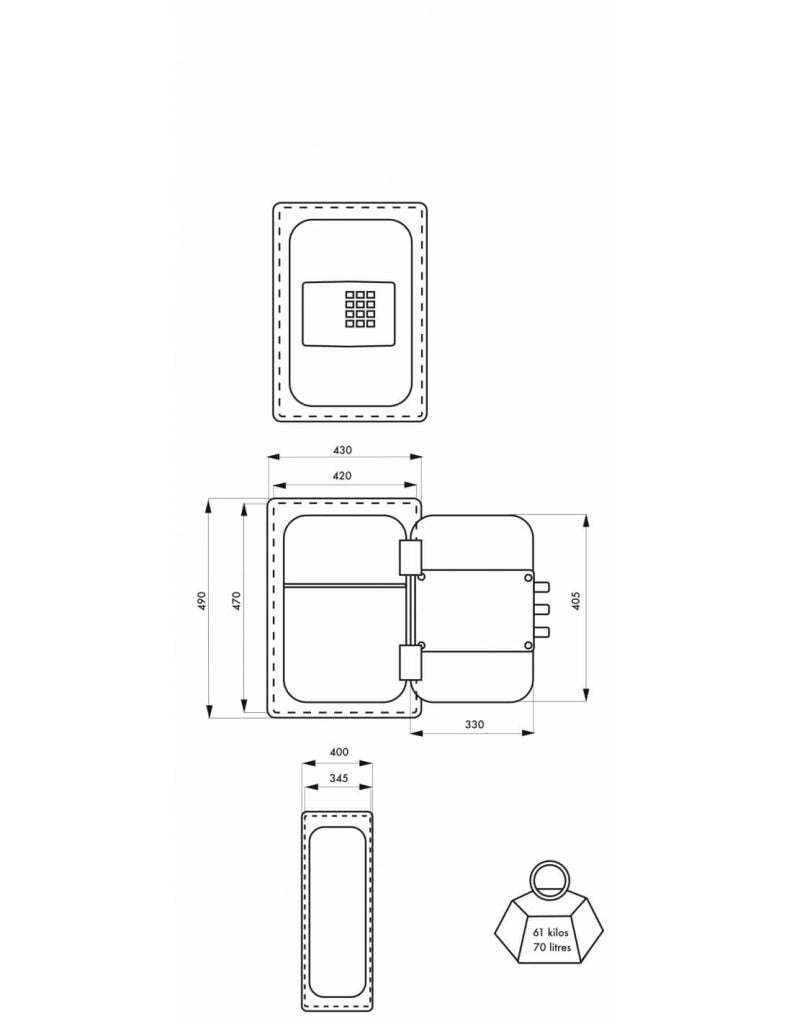 Cassaforte da tavolo Rivoli, serratura a codice elettronico, 7 catenacci, 70 L – THIRARD