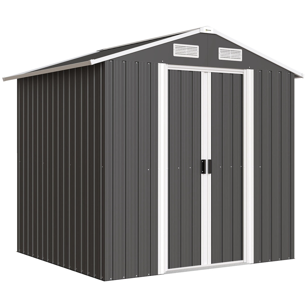 Capanno Box da Giardino 195,5x158,5x188 cm con 2 Porte Scorrevoli in Acciaio Nero