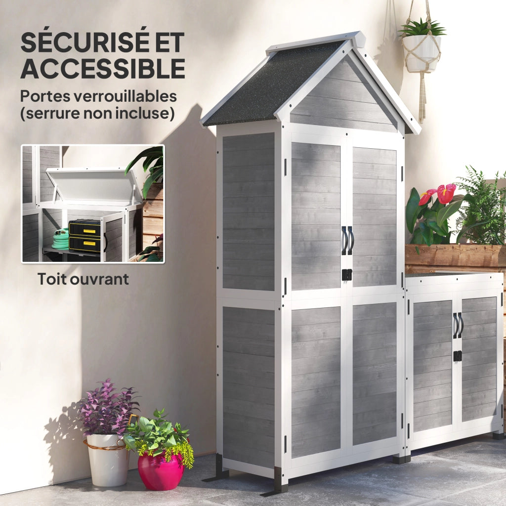 Armadio da giardino in legno con tetto inclinato ¨C zephmum ¨C grigio