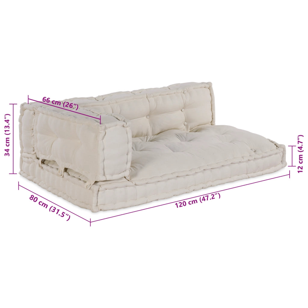 Cuscino per divano pallet con supporto per braccia e schienale in tessuto crema