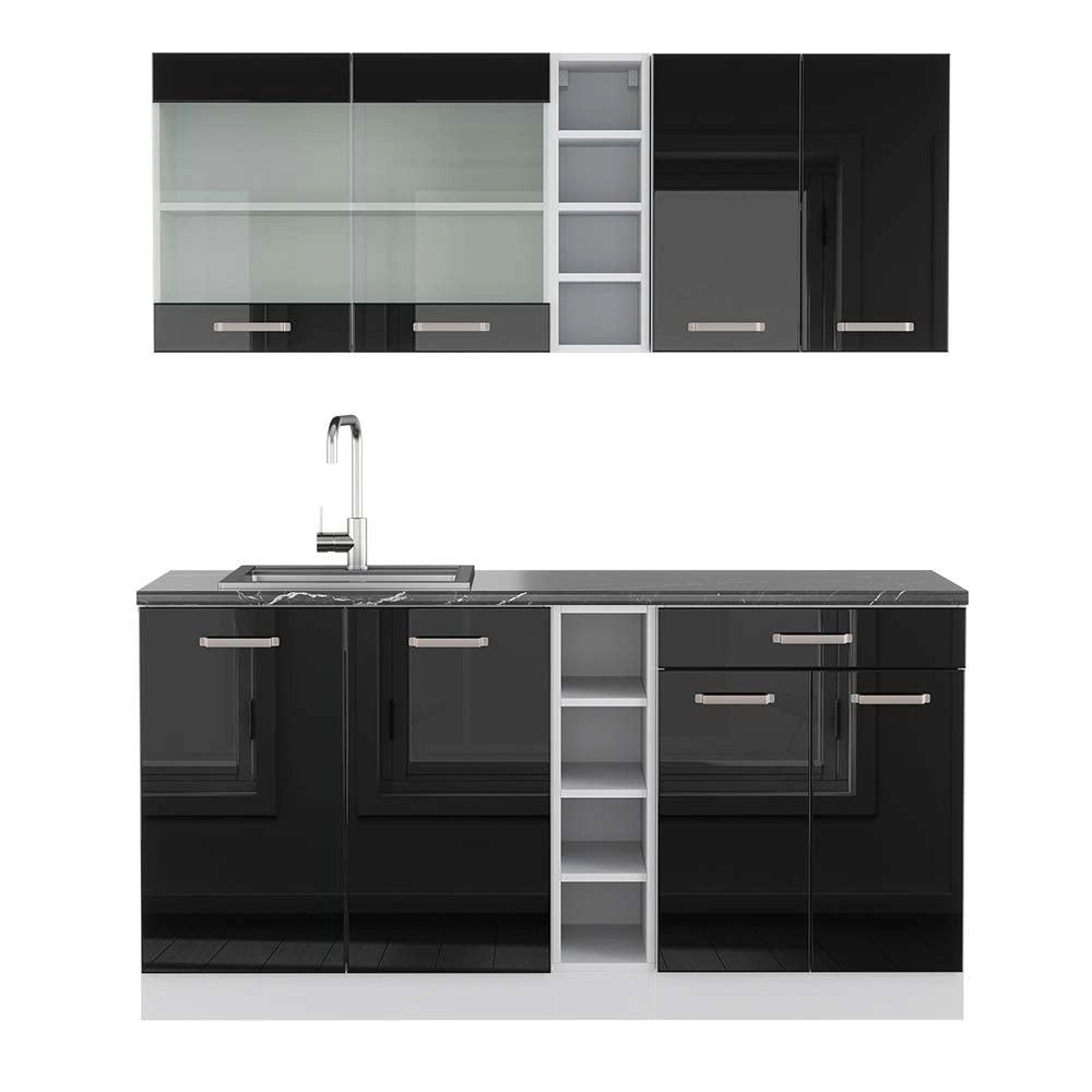Vicco Cucina completa Nero lucido/bianco 160 cm , PL Antracite