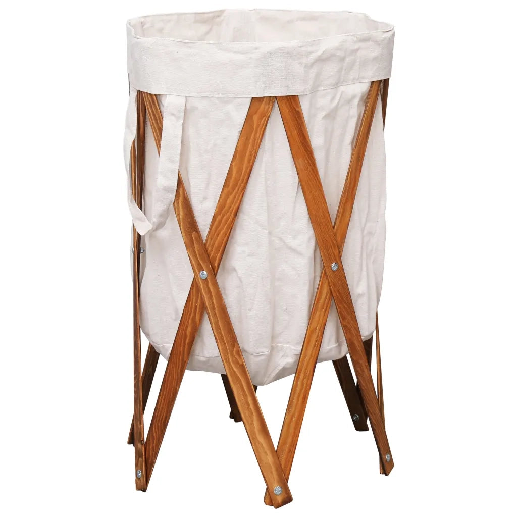 Cesto della Biancheria Pieghevole Crema Legno e Tessuto cod mxl 51931