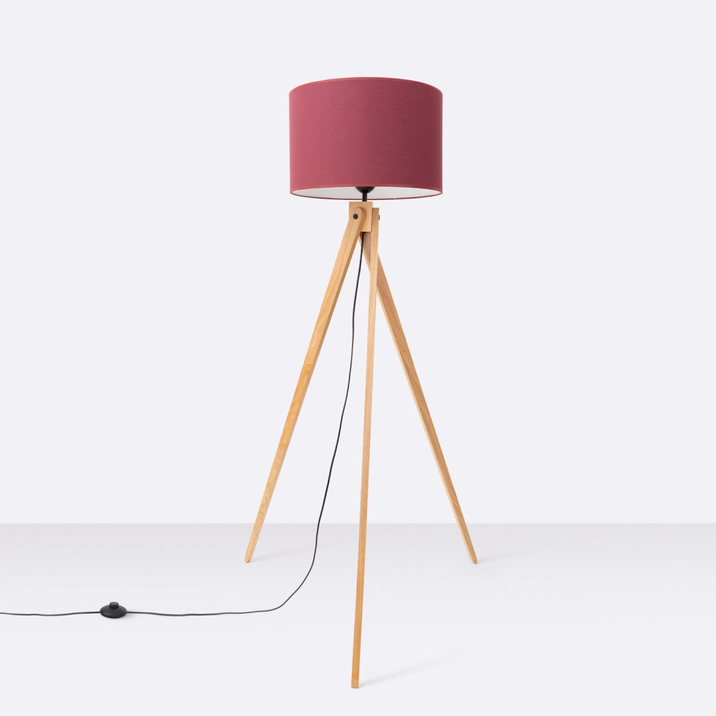 Lampada da terra treppiede legno borgogna E27 SKUMRA