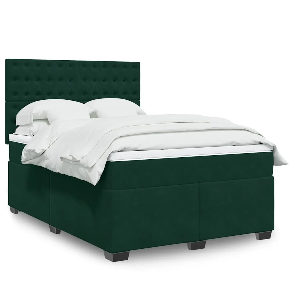 Giroletto a Molle con Materasso Verde Scuro 140x200 cm Velluto