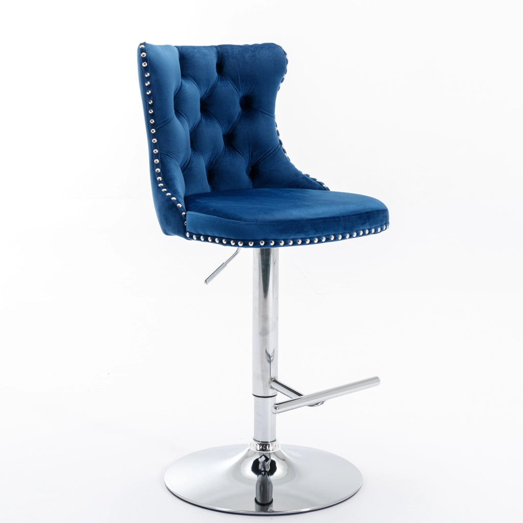 Sgabelli da Bar Girevoli in Velluto con Schienale ¨C Xylo ¨C Blu, Altezza Regolabile, Set di 2