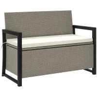 Panchina da Giardino 2 Posti con Cassapanca da 151.5L in Rattan con Schienale, Braccioli e Cuscino, Crema
