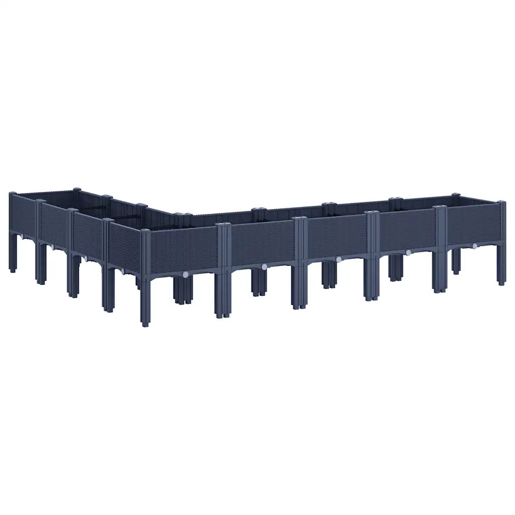 Fioriera da Giardino con Gambe-Vaso da Esterno-Contenitore per Piante Grigio Blu 200x160x42 cm in PP