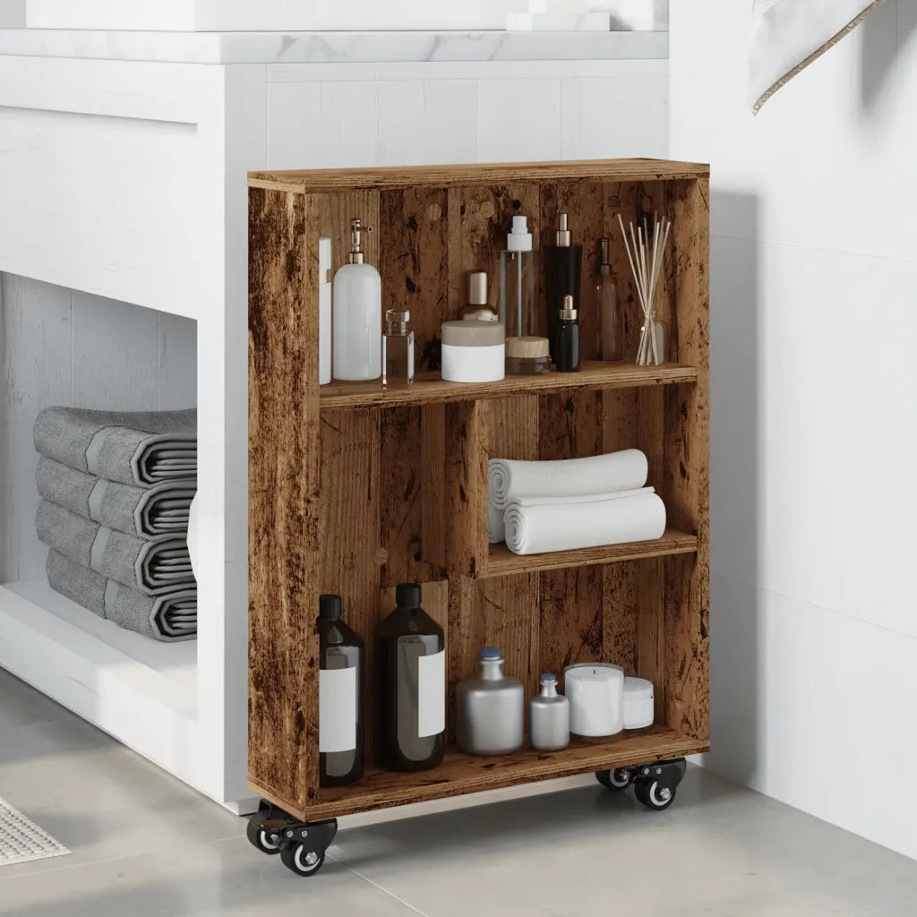 Carrello Stretto Legno Vecchio 48x13x68 cm in Truciolato 855230