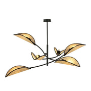 Lampada a sospensione Lotus in acciaio nero e rattan