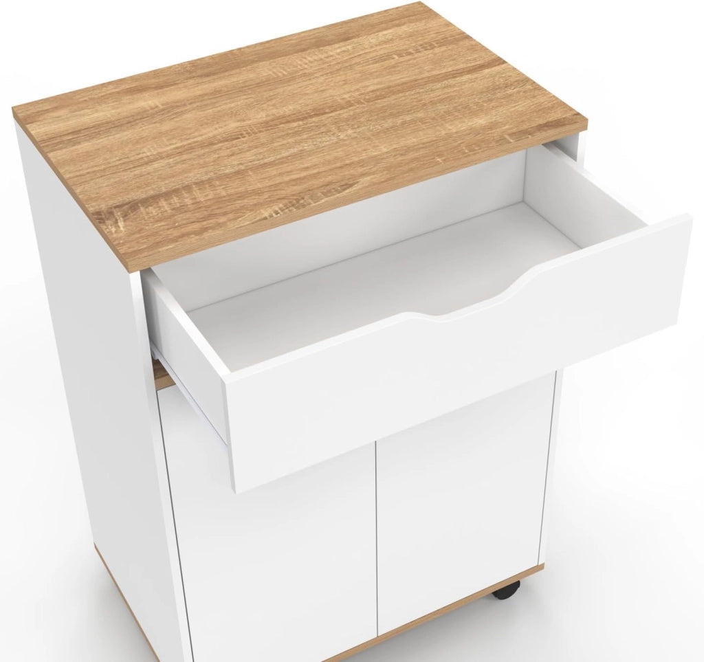 Credenza COSY con cassetto in legno bianco e ripiani in faggio L.60 CM