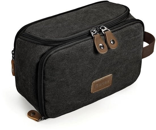 Reistoilette per uomo, tela impermeabile, grande capacità, cassetto di toilette ampio con compartimenti umido e asciutto, organizzatore per accessori di viaggio, rasoio, grigio scuro, grande