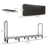 Portalegna per Camino da Interno ed Esterno con Telo Porta Legna e Copertura 240x36x99 cm in Metallo Nero