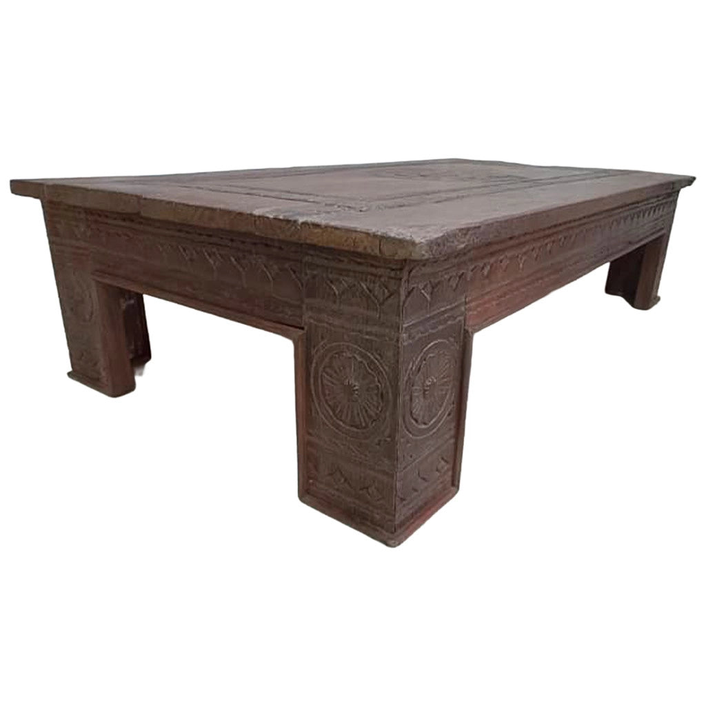 Tavolino in legno artigianale marrone 147x81x37h cm