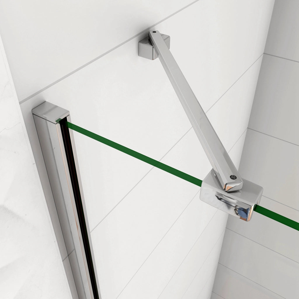 WALK IN Parete Doccia Paretina Fissa + Porta Movibile 96x190 cm in Vetro 8 mm Trasparente Temperato Anticalcare con Barra Stabilizzatrice Telaio Cromato Lucido
