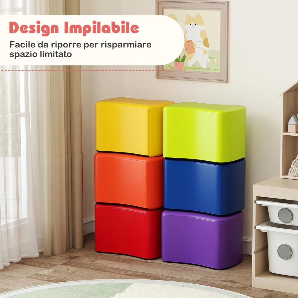 Set di Sgabelli Modulari per Bambini, 6 Sgabelli a Forma di Farfalla con Copertura in Finta Pelle Staccabile e Spugna ad Alta Elasticità, Fondo Antiscivolo, per Camere dei Bambini e Asili