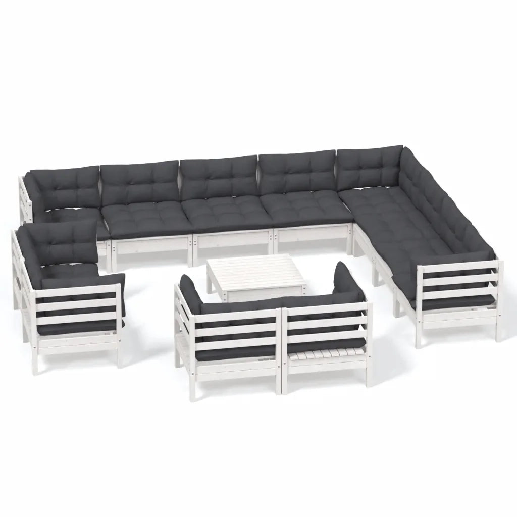 Set Divani da Giardino 13 pz con Cuscini Bianchi Legno di Pinocod mxl 97526