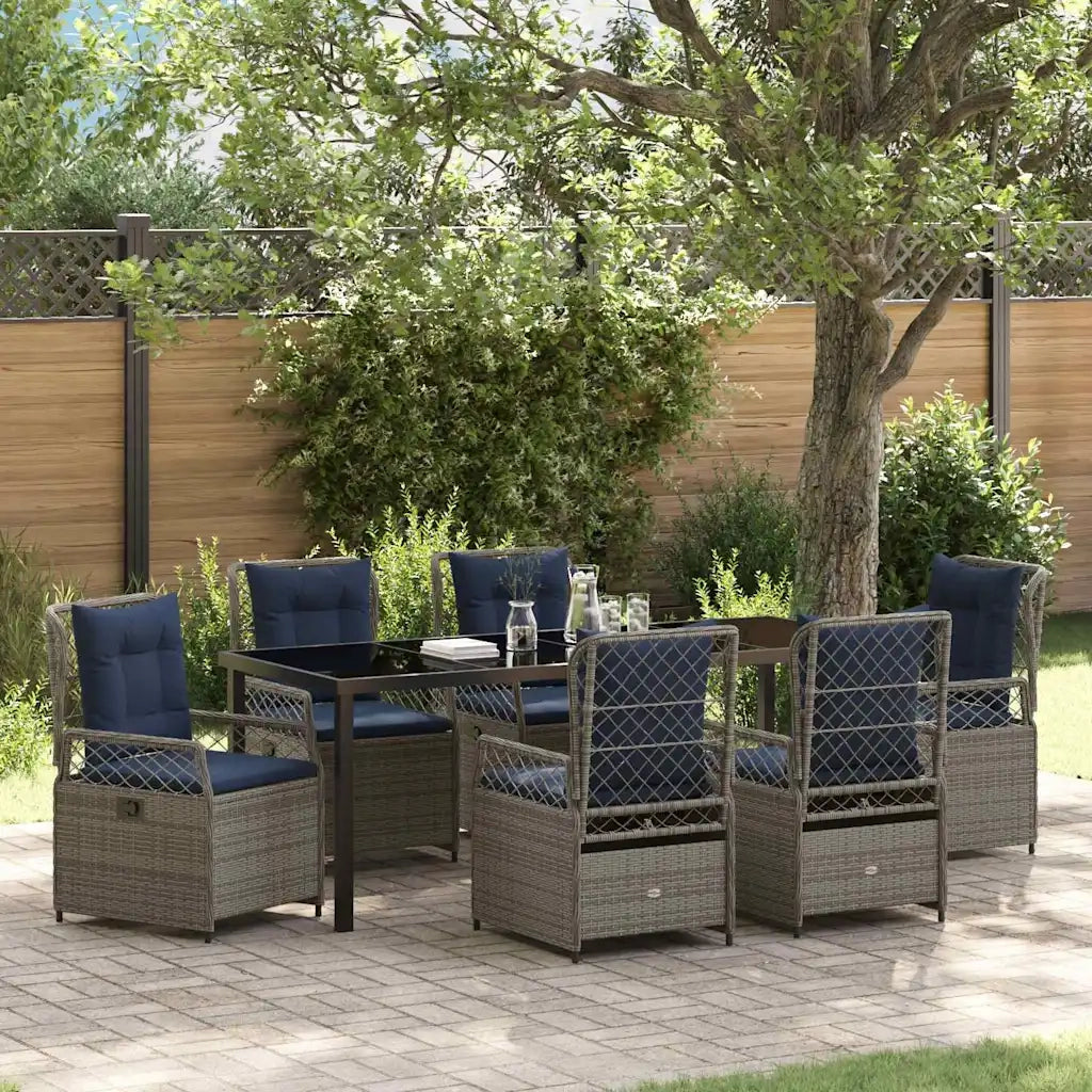 Set da Pranzo per Giardino 7 pcs Grigio polyrattan 3381056