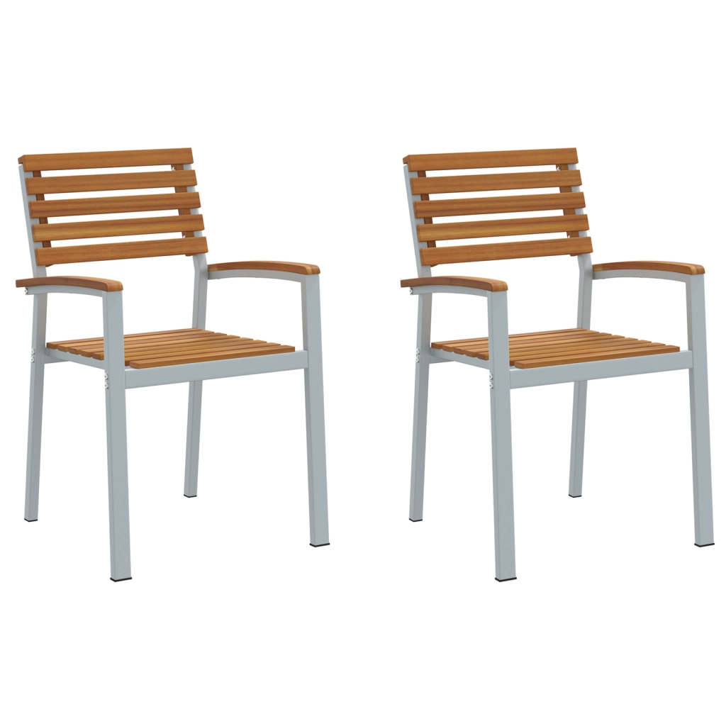 Sedie da Giardino 2 pz Grigio in Legno Massello Acacia e Acciaio