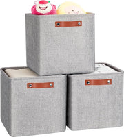 Set di contenitori di stoffa pieghevoli in grigio - 30 x 30 x 30 cm - set da 3 - per abbigliamento, giocattoli, libri - con maniglie - per cassetti e mensole