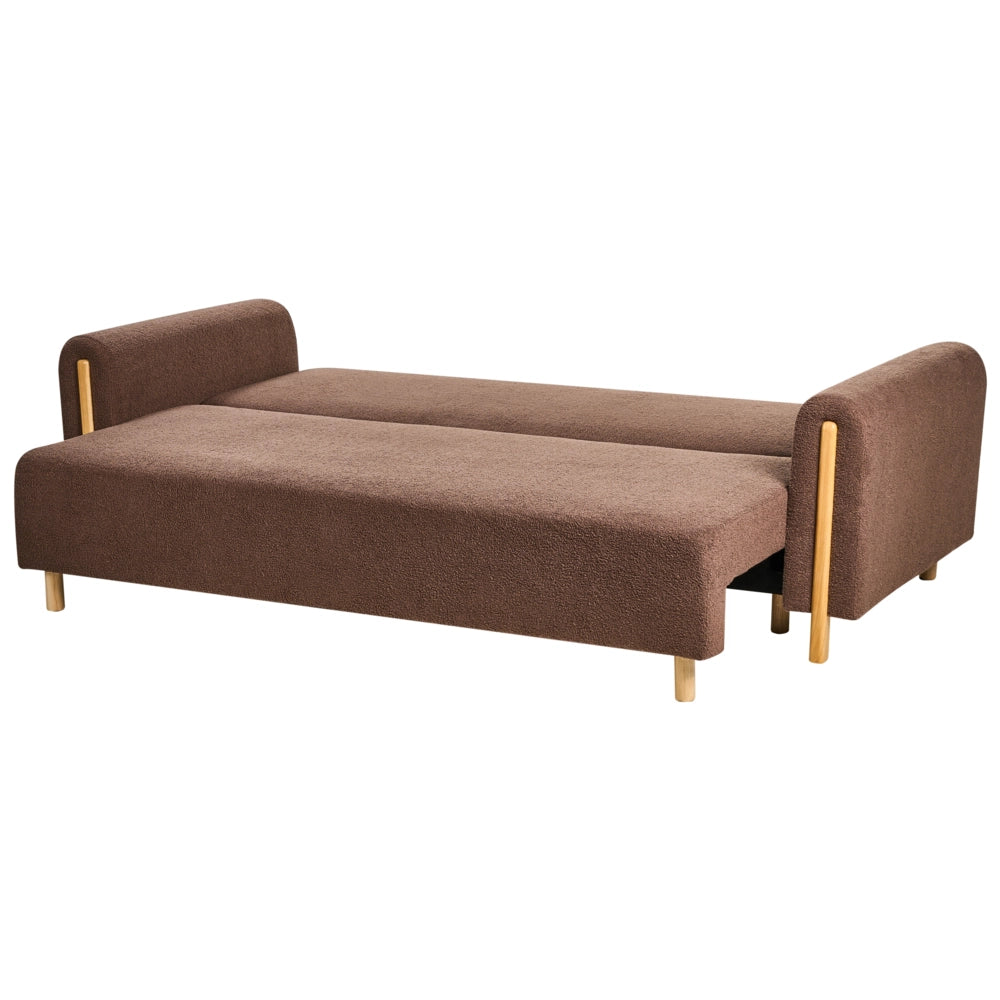 Divano letto in tessuto marrone Rivestito con meccanismo Click-Clack Sleeper con contenitore Stile minimalista con braccioli
