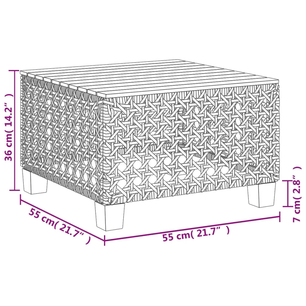 vidaXL Tavolo da Giardino Nero 55x55x36cm in Polyrattan e Legno Acacia