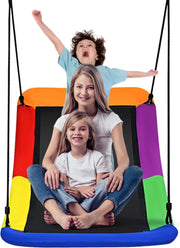 Altalena con corde regolabili, altalena per bambini e adulti, 150 cm x 80 cm, altalena da giardino fino a 150 kg, per interni ed esterni (colorata)