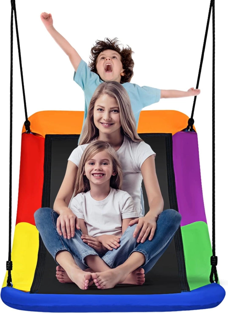 Altalena con corde regolabili, altalena per bambini e adulti, 150 cm x 80 cm, altalena da giardino fino a 150 kg, per interni ed esterni (colorata)