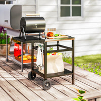 Carrello per Barbecue 91x58x76 cm con Piano in Acciaio Nero