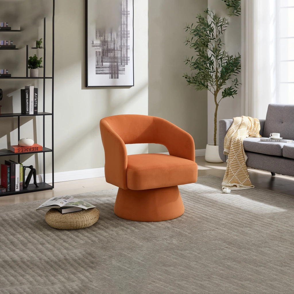 Poltrona Girevole 360¡ã in Velluto con Schienale Aperto ¨C MINIMAL ¨C Arancione