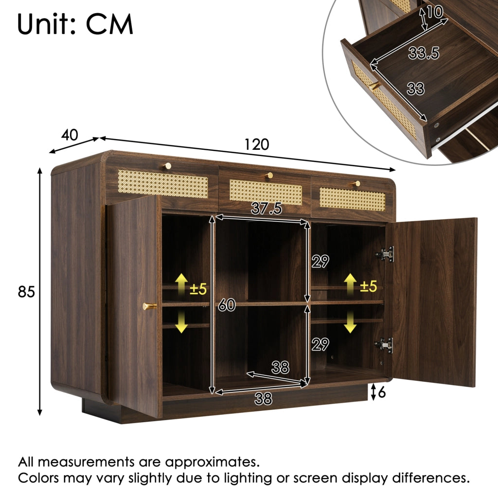 Credenza comò 120x40x85 cm in truciolare e MDF color noce， contenitore