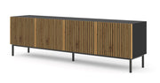 MOBILE RAVENNA F PORTA TV IN MDF VERNICIATO 4D 200 NERO OPACO ROVERE ARTIGIANALE STRUTTURA NERA