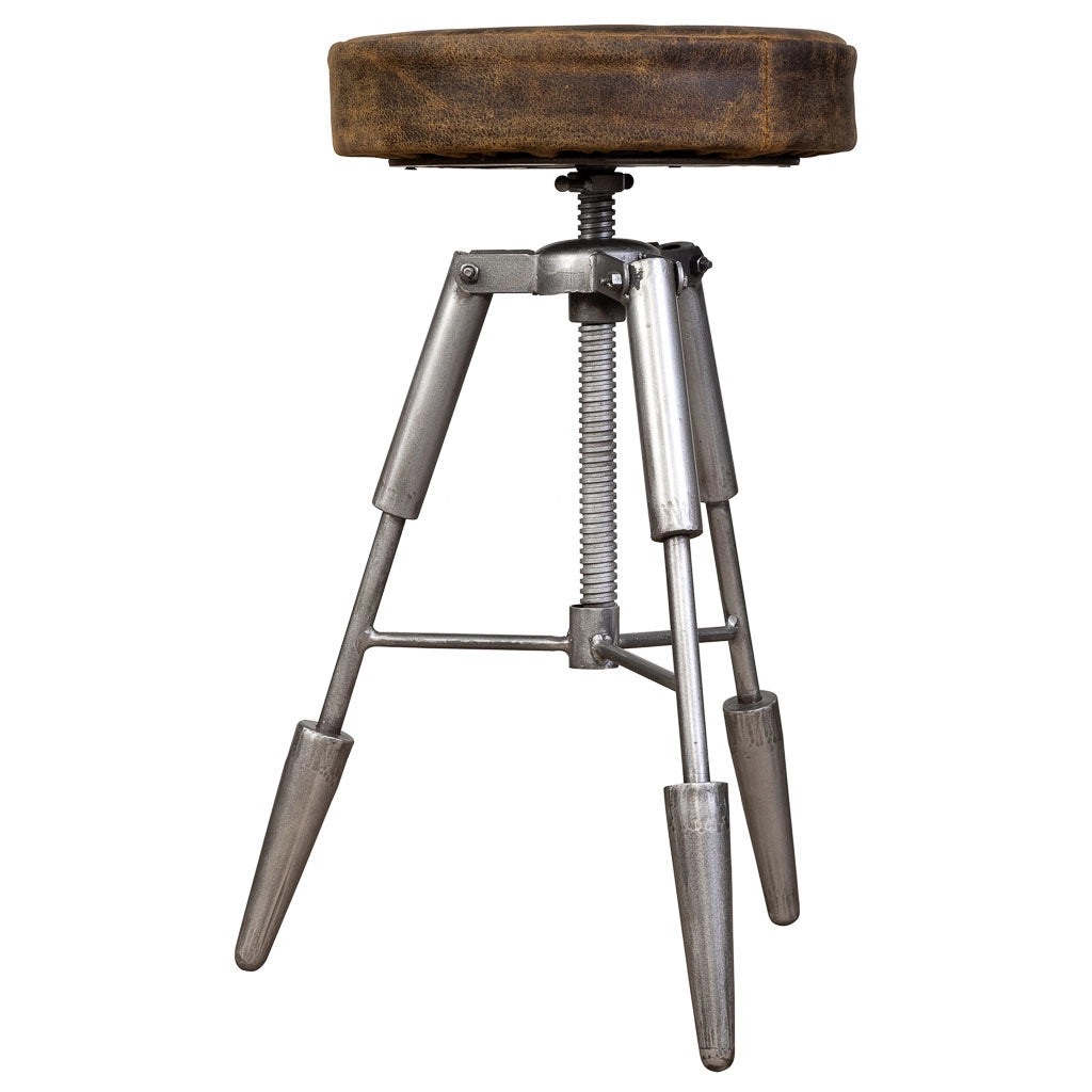 Sgabello in metallo e pelle marrone 39x39x55h
