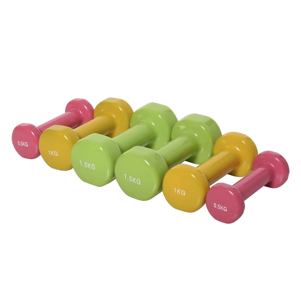 Set 6 Manubri Pesi con Valigetta da 0.5kg 1kg 1.5kg in Acciaio e PU