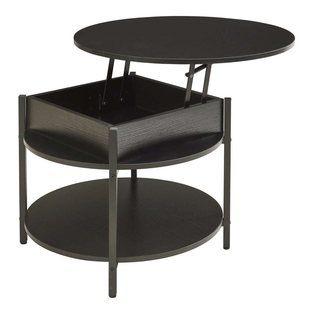 Tavolino da Caffè Kandas con Piano Rotondo Sollevabile (ØxA): 70x49 cm - Nero [en.casa]