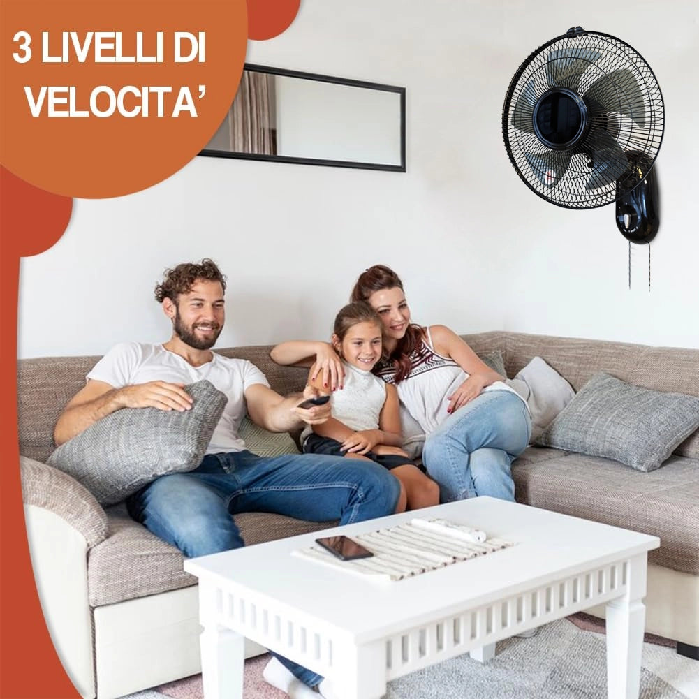 Ventilatore da Muro Parete 36 cm con 3 Livelli di Velocità Pale in Polipropilene