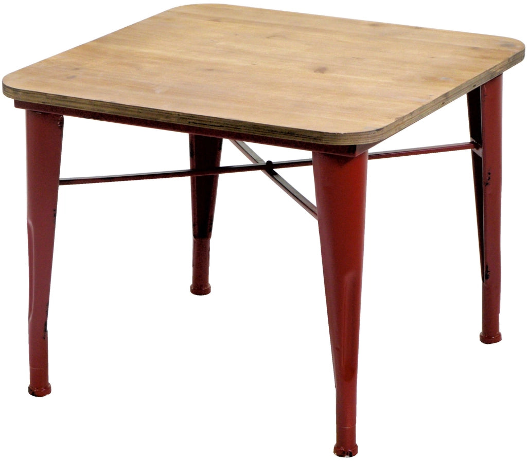 Tavolino Quadrato in Metallo Top in Legno Edimburgo Rosso