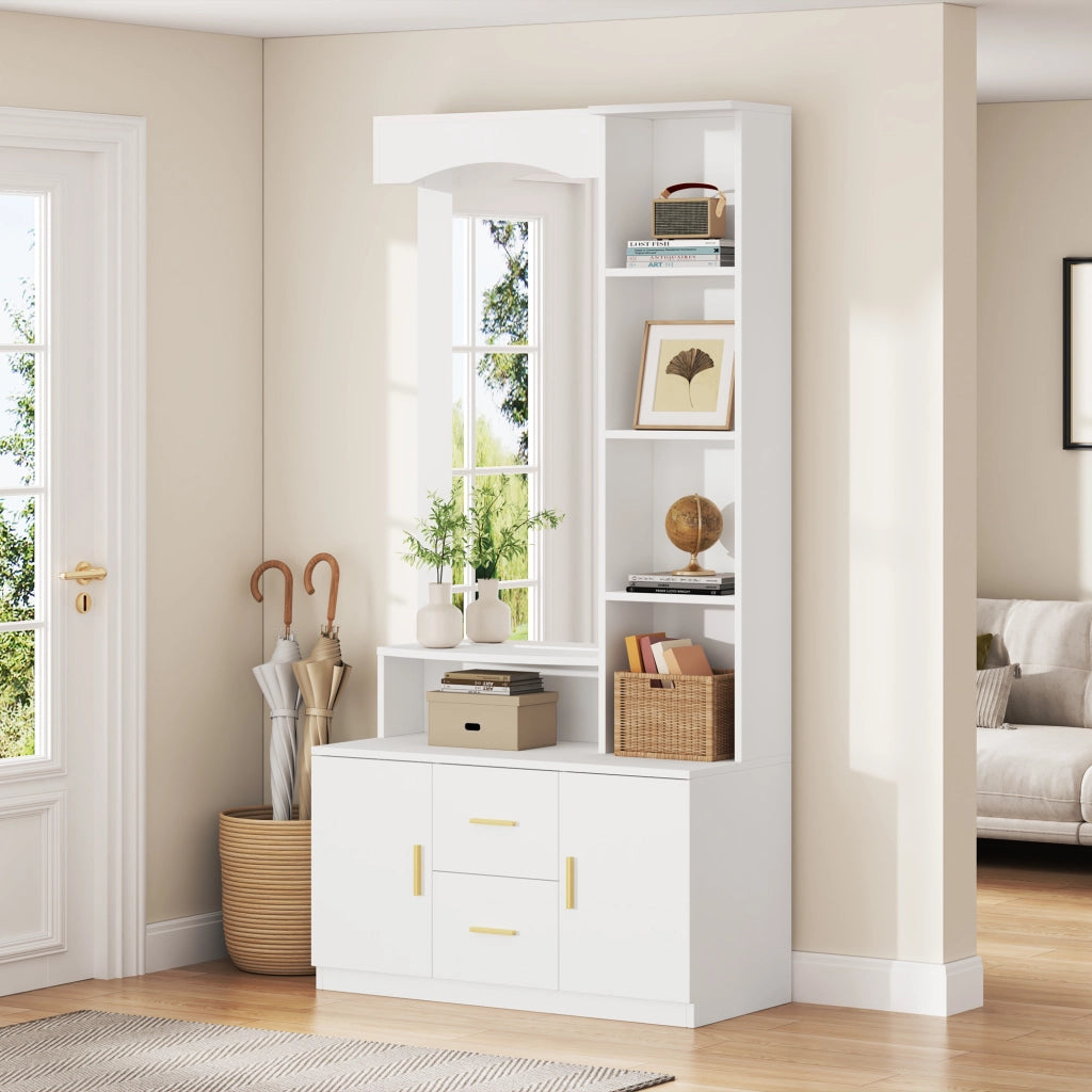Mobile Ingresso con Scarpiera e Specchio ¨C MINIMAL ¨C Bianco, 2 Cassetti, 2 Ante, 90x40x180 cm