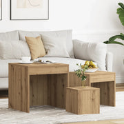 Tavolini Impilabili 3 pz Rovere Artigianale Legno Multistrato