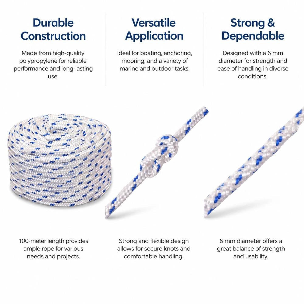 Boat Rope Polypropylene 6 Mm 100 M White