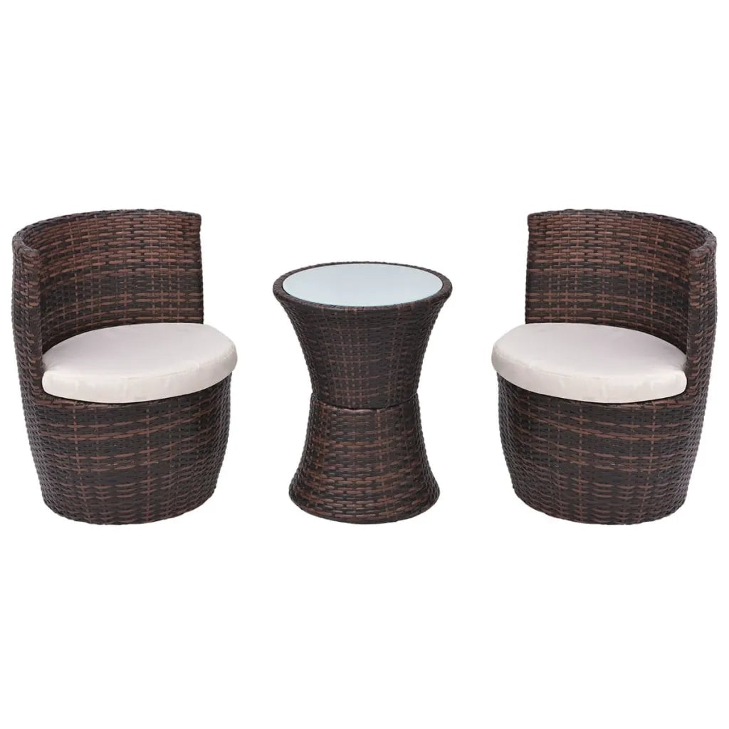 Set da Bistrot 3 pz con Cuscini in Polyrattan Marrone cod mxl 39923